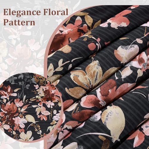 Dobuyly Black Comforter Queen Size Set, 7 Piece Floral Bedding Comforter Set, Black and Pink Bed in a Bag Botanical Flower Pattern with Sheets, Pillowcases & Shams All Season Dobuyly