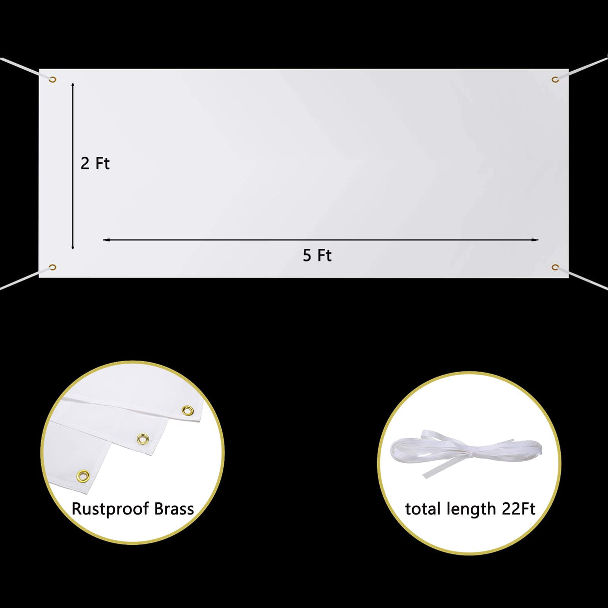 2 Pieces Large Banners Signs Polyester Oxford Cloth Sublimation Banner with Rope for Indoor Wall Outdoor Easy Hang Sign DIY Banner Sign for Business Office Supply (White,2 x 5 Feet) Peramarl