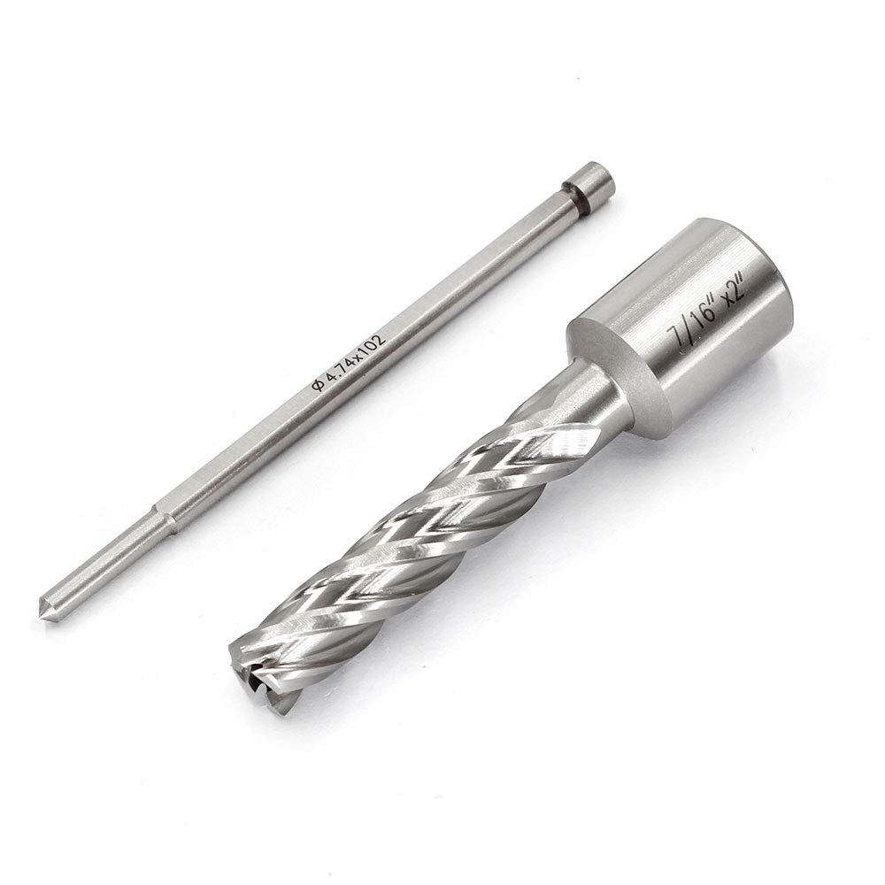 Annular Cutter JESTUOUS 3/4 Inch Weldon Shank 7/16 Cutting Diameter 2 Cutting Depth with Pilot Pin Slugger Bits Two Flat HSS Kit for Magnetic Drill Press,1 Piece JESTUOUS