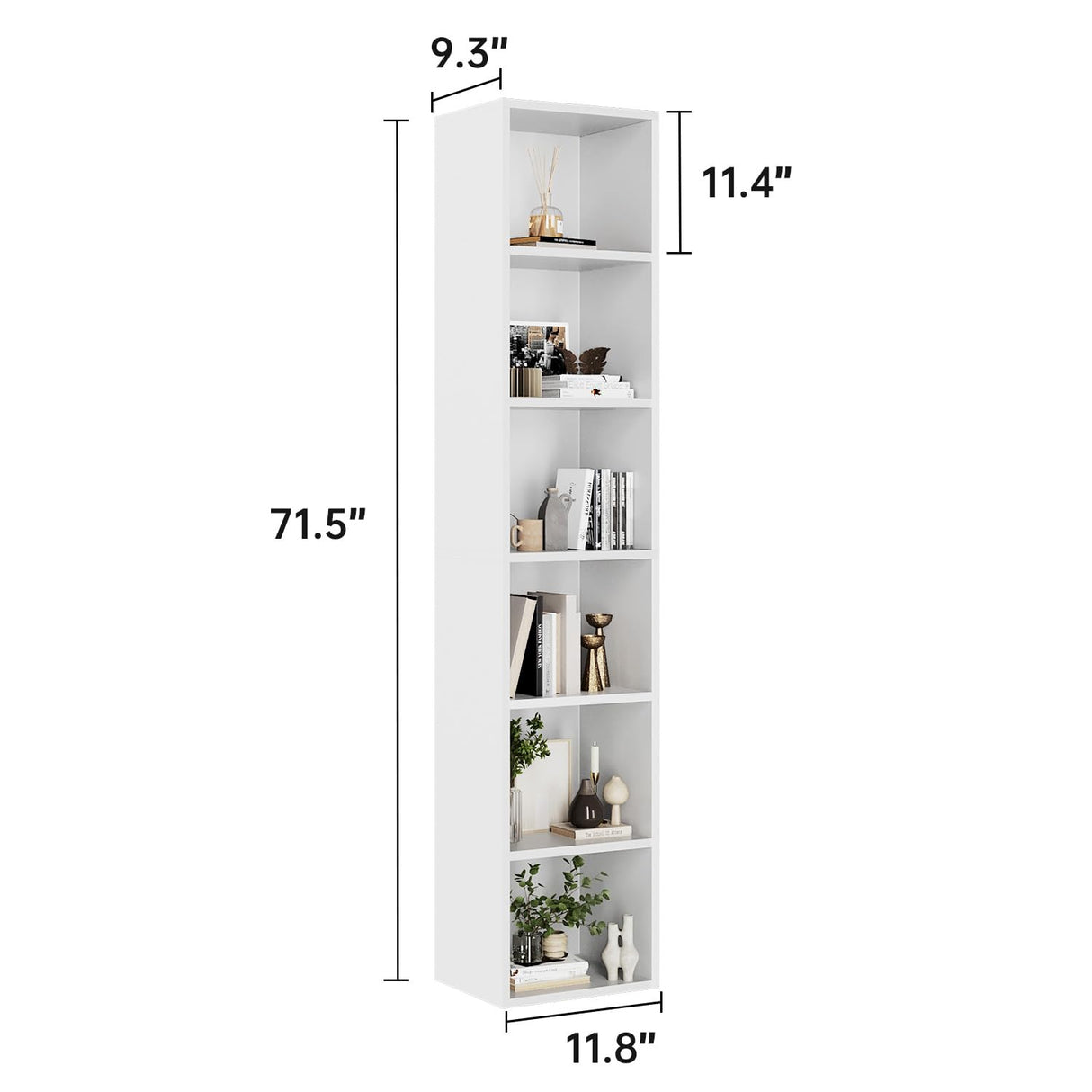oneinmil 71.5" Tall Narrow Bookshelf, 6-Tier Cube Display Rack, Modern Corner Bookshelf with Storage Space, CD Storage Cabinet for Home Office (White 1 Pack, 6-Tier) oneinmil