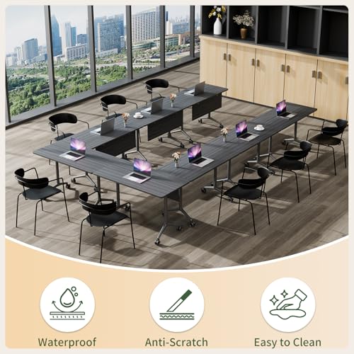 ZanyCajole Conference Room Table Folding Conference Tables, Modern Mobile Foldable Training Tables, Modular Rectangular Seminar Meeting Table with Silent Wheels for Office (4, Grey3, 61) ZanyCajole