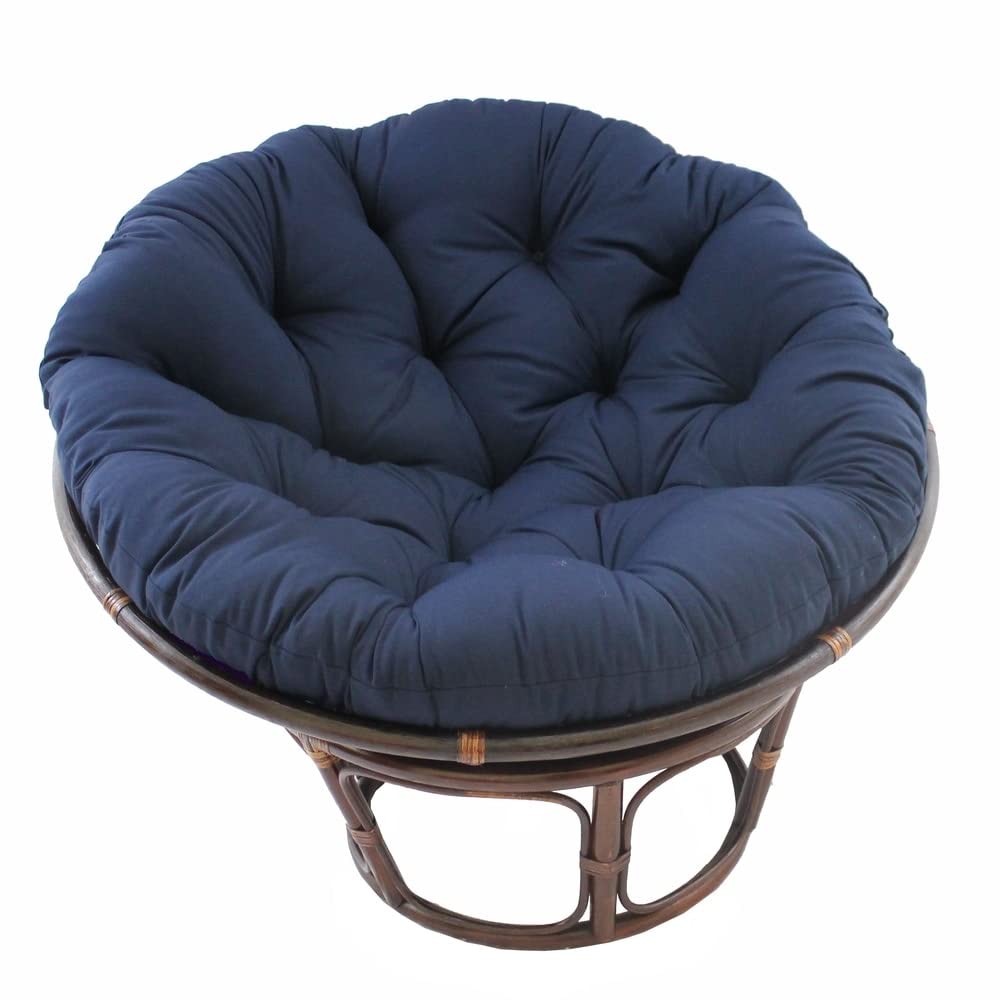 International Caravan Furniture Piece 42-Inch Rattan Papasan Chair with Solid Twill Cushion International Caravan