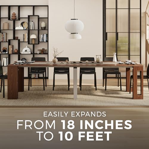 Mobili Fiver, Easy, Extendable Console Table with Extension Leaves Holder, 17.7(120.1) x35.4 in, Walnut, for 4-12 People, Space Saving Dining Table for Entrance, Living Room, Italian Furniture Mobili Fiver