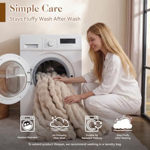 YIKUSH Linen Comforter Set Full - Luxurious Faux Fur Comforter for Winter, Fluffy Comforter Queen Set with 2 Pillowcases, Soft Warm Linen Bedding Set YIKUSH