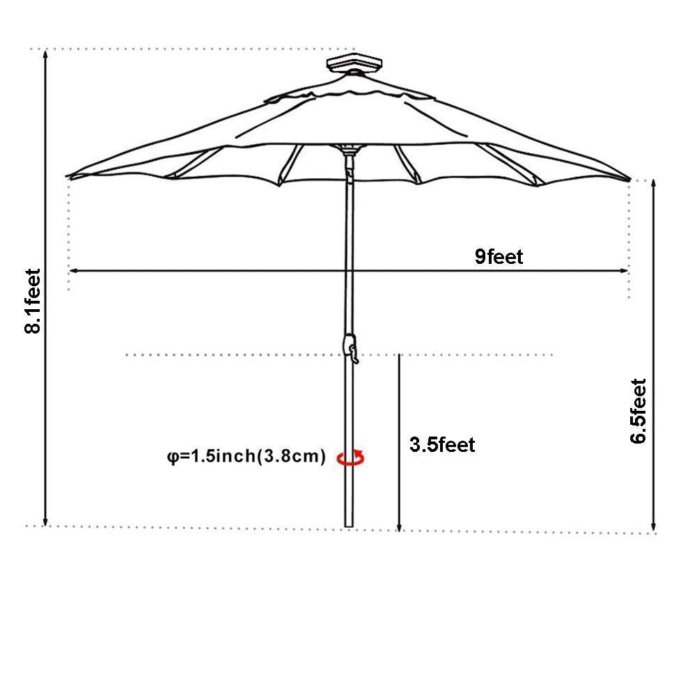 EliteShade USA 10-Year-Non-Fading Solar 9ft Market Umbrella with 80 LED Lights Patio Umbrellas Outdoor Table Umbrella with Ventilation,Rust EliteShade