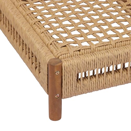 Christopher Knight Home Mercer Acacia Wood Chaise Lounge Chair Outdoor, Poolside Sun Lounger Recliner with Wicker Seat, Patio Outdoor Chaise Lounge, Adjustable Backrest Lounge Sofa, Teak+Light Brown