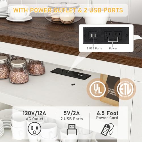 Hlivelood 66" Farmhouse TV Stand with Power Outlets for 75 65 Inch TVs, 33" Tall Entertainment Center with Storage Cabinets w/Adjustable Shelves, Rustic Large TV Media Console for Living Room, White Hlivelood