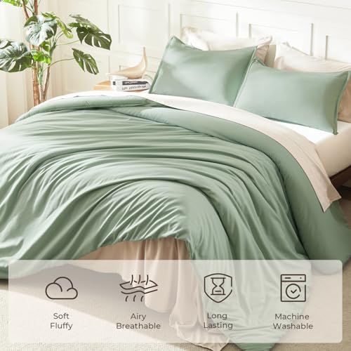 Litanika Comforter Full Size Set Sage Green, 3 Pieces Lightweight Bed Set, Solid Bedding Comforters Sets, Soft All Season Down Alternative Quilt Blanket Litanika