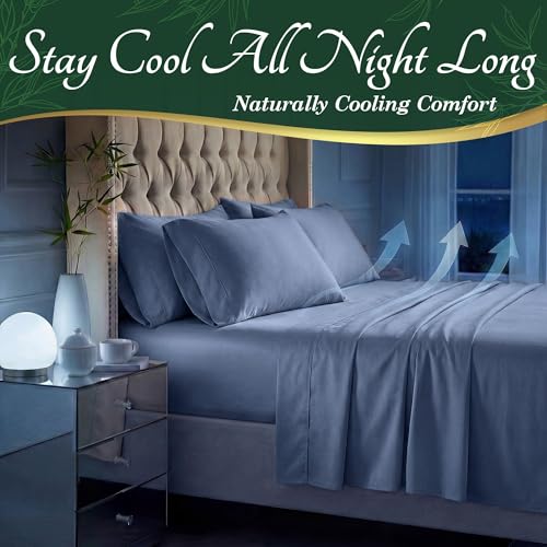 DECOLURE 100% Viscose Derived from Bamboo Sheets King Size - Luxury 6 Pc Naturally Cooling Sheets, Ultra Soft Bed Set - Deep 17" Pockets, Durable Double Stitching, Oeko Tex Standard (Light Blue) DECOLURE