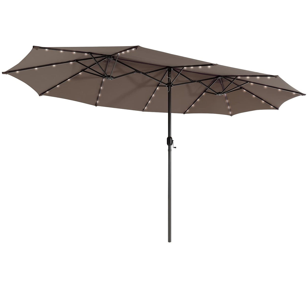 Giantex 15 FT Double Patio Umbrellas with 48 Solar LED Lights, Auto-Charging Panel, Crank System, Outdoor Extra-Large Rectangle Market Table Umbrella for Garden Deck Backyard Beach Pool (Coffee) Giantex