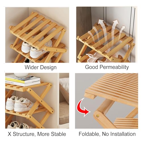 YYW Shoe Rack, Foldable Bamboo Shoes Shelf, Freestanding Shoe Storage Organiser for Entryway, Hallway, Bedroom, Closet (Brown, 6 Layers) YYW