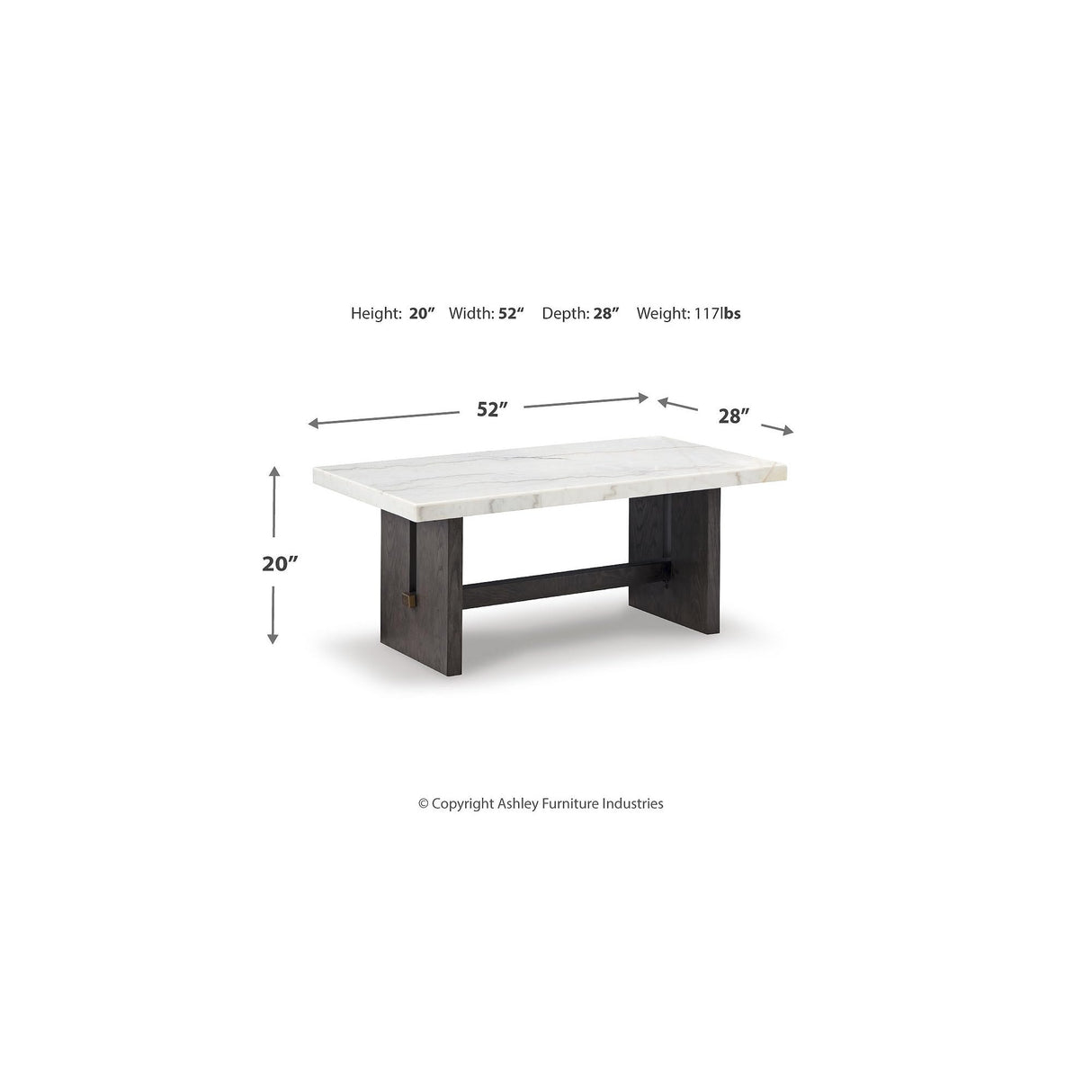 Signature Design by Ashley Burkhaus Traditional Rectangular Coffee Table with Marble Tabletop, Dark Brown & White Signature Design by Ashley
