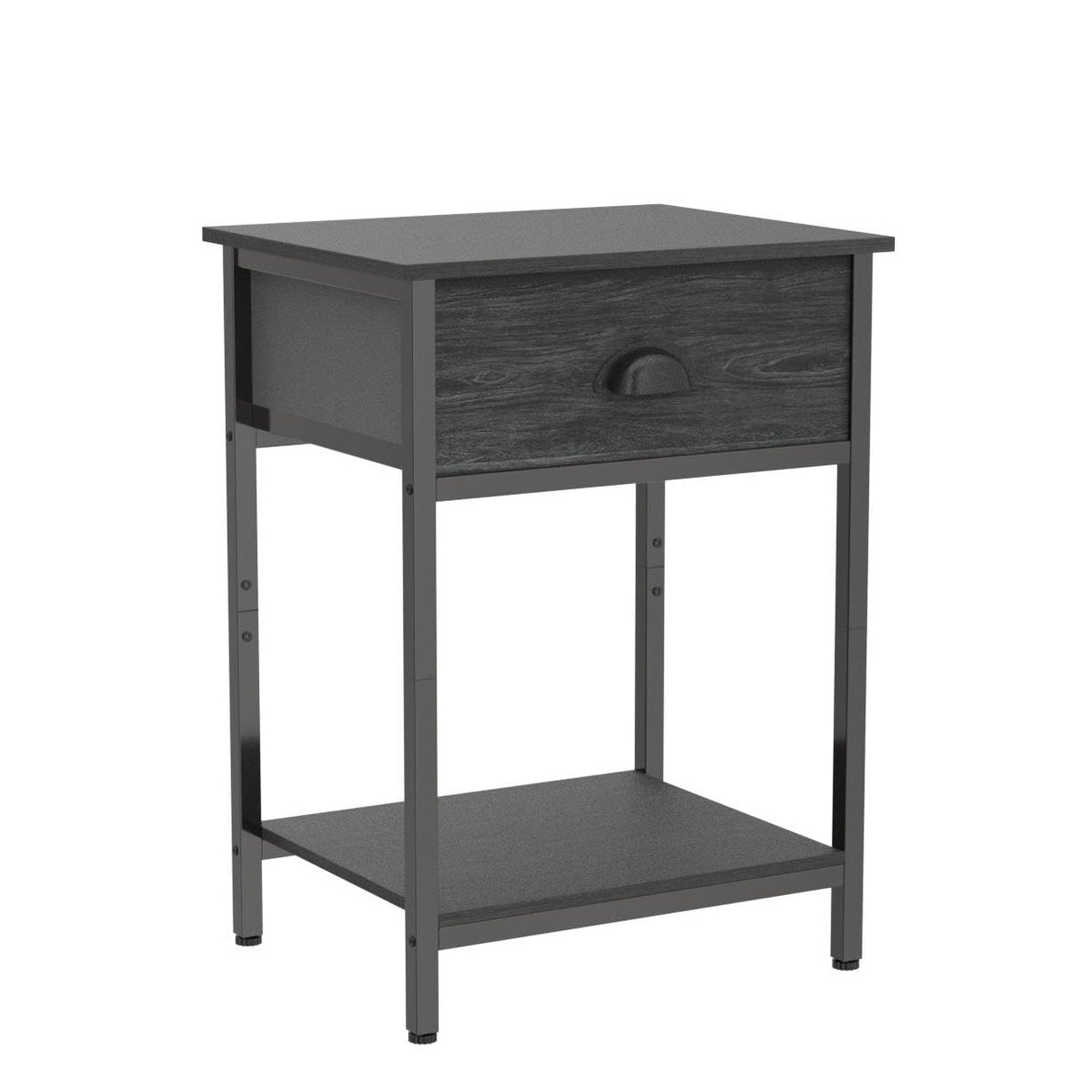 Nightstands Set of 2, Industrial End Table with Fabric Drawer&Storage Shelf, Small Bedside Table Organizer for Small Space, Side Table for Living Room, Tall 23.6" Night Stand for Bedroom, Black Oak Furologee