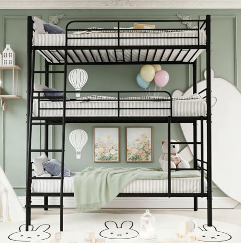 Bellemave Twin Triple Bunk Bed for 3, bunk Bed for 3 Person, 3 bunk beds for Kids/Adults/Teenagers, Black Split into 3beds Bellemave