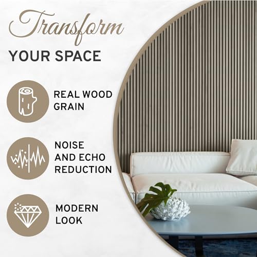 DOGBERRY 2 Pack Acoustic Wood Wall Panels, Decorative Soundproof Panels for Walls and Ceiling,n, 3D Slat Wood Wall Panels (94.49” x 25.4” Total Coverage, Drift Wood) DOGBERRY