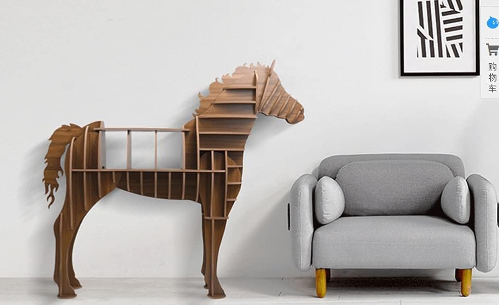 Rieort Fashion Bookshelf Solid Wood Bookshelf Horse Shaped Bookcase Creative Storage Display Cabinet Bookshelves Large Capacity Design Rack Bookcase not Shaking Rieort