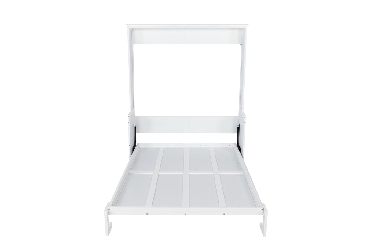 SOFTSEA Queen Size Murphy Bed with Desk, Murphy Cabinet Bed with Gas Struts, Foldable Wall Bed Space Saving for Small Space, Guest Room, Home Office, White SOFTSEA