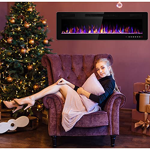 Electactic 36 Inch Electric Fireplace Insert Ultra-Thin - Recessed & Wall-Mounted Fireplace Heater with Thermostat, Adjustable Flame, Remote Control - Linear with Timer, Touch Screen, 750/1500W Electactic