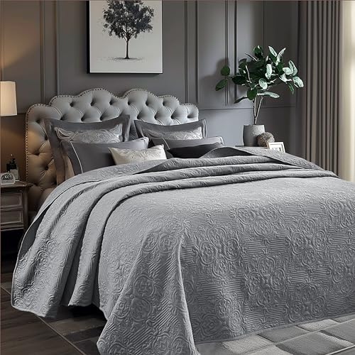 Sophia & William Bed Quilt Bedspread Coverlet - Reversible, Lightweight - Queen Size, Iron Grey Sophia & William