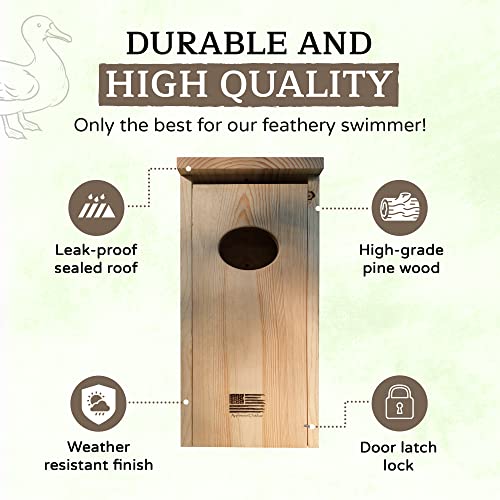 Made in USA, Premium Pine Wood Duck House, Ready to Install Nesting Box for Wood Ducks and Hooded Mergansers Applewood Outdoor