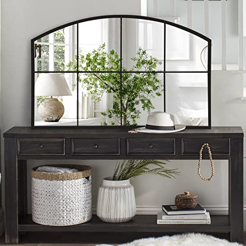 WAMIRRO Wide Window Pane Black Mirror,Farmhouse Arched Wall Mirror,Grid Mirror for Fireplace/Entryway/Hallway/Living Room,42“X28” (Black Wide mirror) WAMIRRO