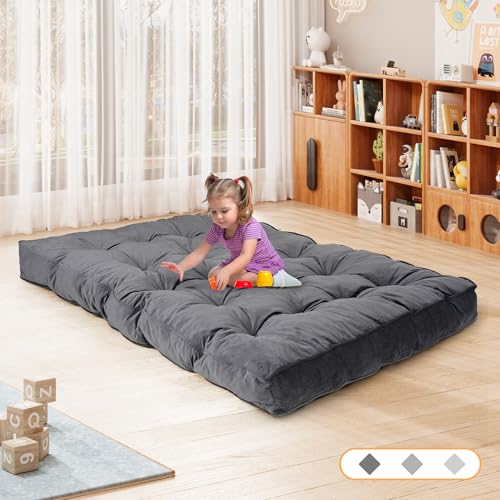 KOZIDO 8” Futon Mattress Full Size, Extra Thick Foldable Futon Sofa Bed Couch, Shredded Foam Filling Floor Mattress for Adults with No Assembly Needed, Frame Not Included - Dark Grey KOZIDO