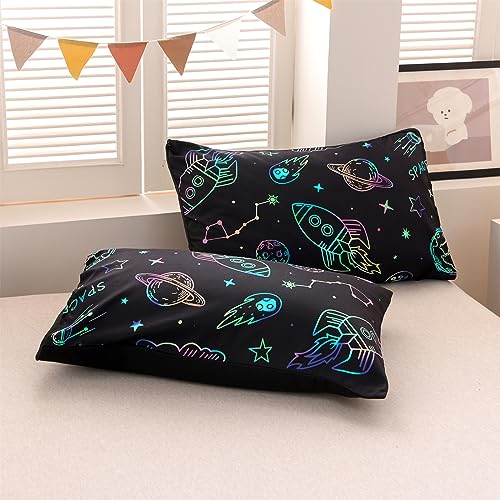 Aimuan Space Bedding Twin Bed Comforter Kids Rocket Bedding Set Super Soft & Cute Aliens UFO Printed for Boys Girls Teen (Black, Twin) Aimuan