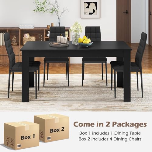 Giantex 5-Pieces Dining Table Set for 4, 63" Large Kitchen Table and 4 Fabric Dining Chairs with Padded Seat, High Backrest, Anti-Slip Foot Pad, Space-Saving Dinette Set for Restaurant Giantex