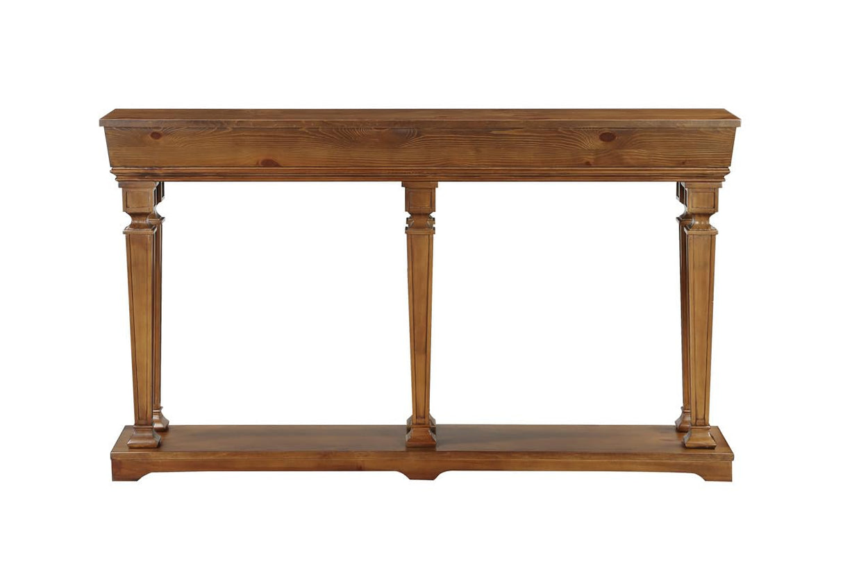 Acme Garrison 60" Rectangular Wooden Frame Console Table with Shelf in Oak Acme