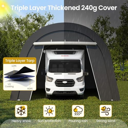 FansaFurn Heavy Duty Carport with 4 Cloth Bags, All-Weather Portable Garage with 2 Roll-up Doors, Car Canopy Storage Shelter Shed for Boat, Truck, or Garden Tools, 12' x 25' FansaFurn