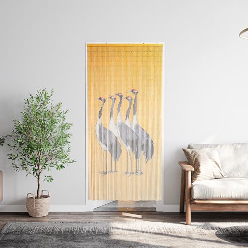 Vietbud DΓ©cor Five Cranes Beaded Curtains for Doorways, Decorative Room Divider with Painted Cranes, Natural Vietnamese Craft, Indoor Hanging Bamboo Blinds, Sturdy Hook, 35.43 x 78.74 Inches VIETBUD DECOR
