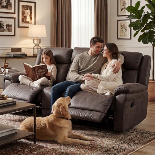 3 Seater Recliner Sofa, 3X Wall Hugger Reclining Sofa, Home Theater Seating with 2 Layer Cushion, Sofa Recliner for Home Living Room