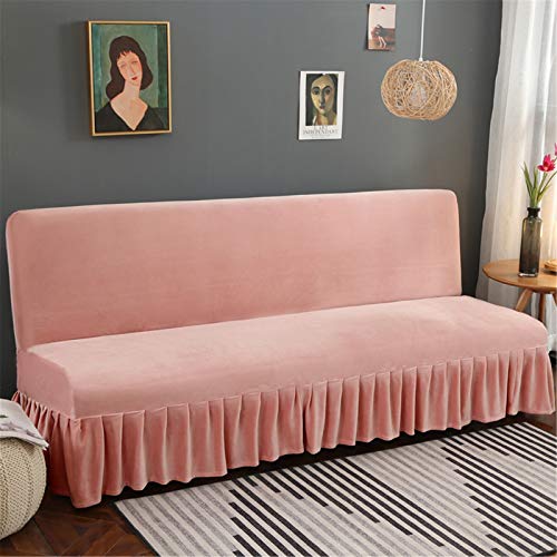 GIANCO FERRO Armless Velvet Pink Futon Cover with Ruffle Skirt higly Stretch Futon Sofa Bed Cover No Arm Stain Resistant Machine Washable Large GIANCO FERRO