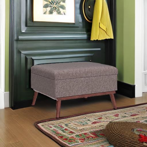 Tbfit Large Ottoman with Storage, 28.3“ Mid Century Modern Rectangle Coffee Table with Lid Lifting Function and High Wooden Legs, Oversized Storage Ottomans for Living Room, Office Room Tbfit