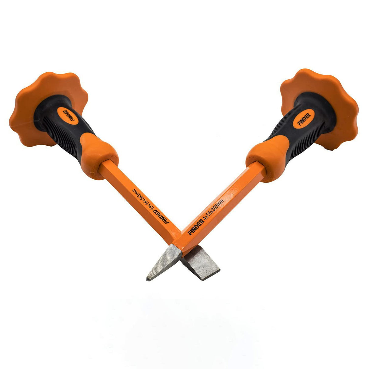 Finder 2 pcs 12-Inch Heavy Duty Chisels Set With Hand Protection, Flat Head and Pointed/Spear Head, Demolishing/Masonry/Carving/Concrete Breaker Chisels set with Bi-Material Hand Guard … FINDER