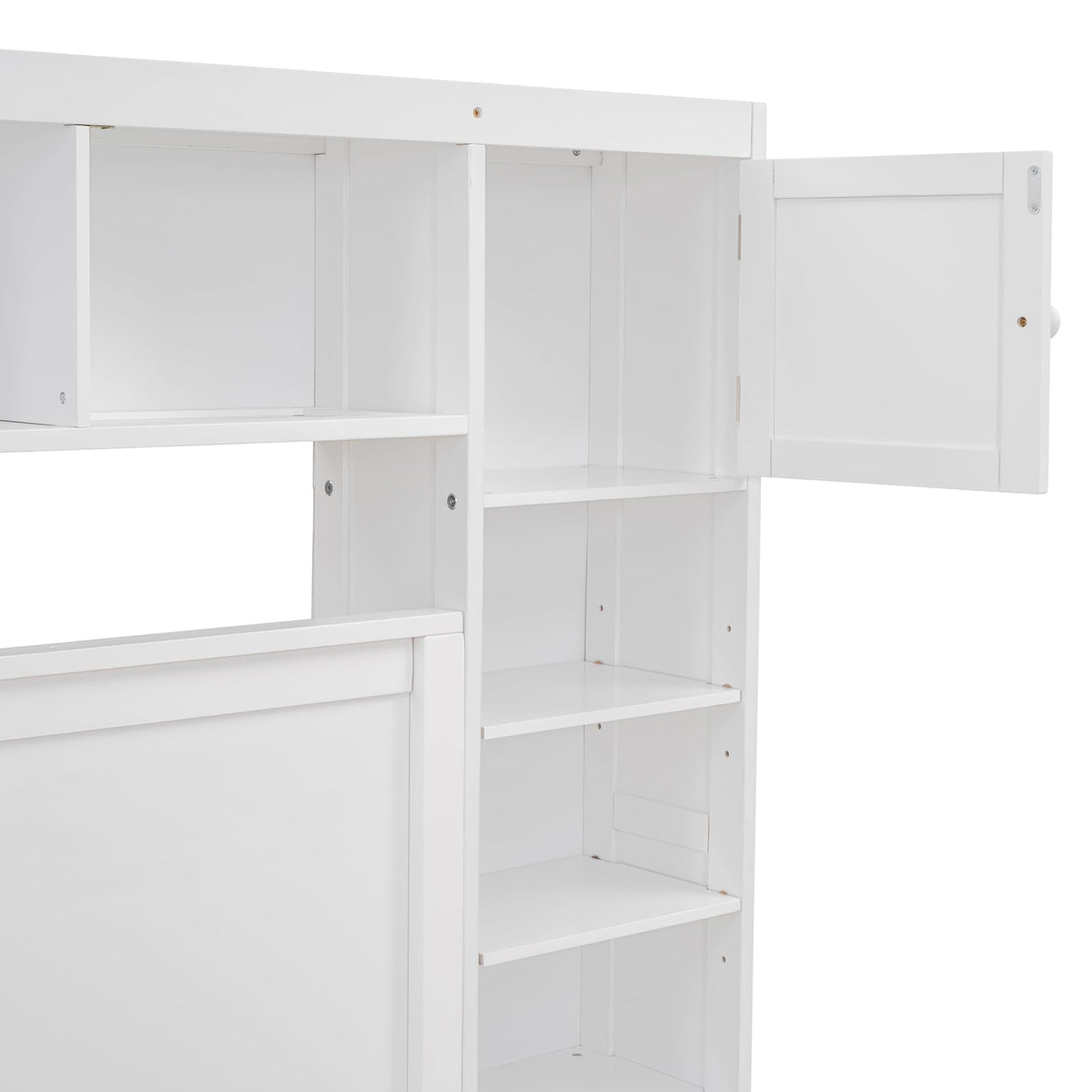 Queen Storage Bed with Bookcase Headboard, Queen Size Platform Bed with Trundle and 2 Storage Drawers, Solid Wood Queen Size Bed Frame with Cabinet and Shelf, No Box Spring Needed (White) Harper & Bright Designs