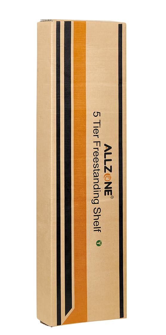 ALLZONE Rustic Brown 5-Tier Adjustable Ladder Bookshelf with Floor-to-Ceiling Tension Mount ALLZONE