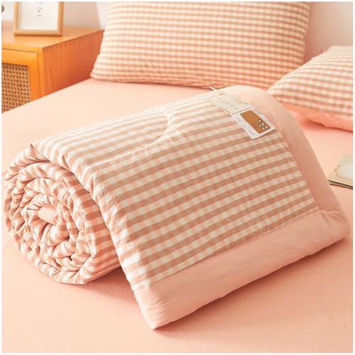 Double Quilt Summer Duvet Quilted Bedspread for Single or Double Bed Soft and Breathable Reversible Quilt in 100% Cotton Hypoallergenic Sofa Blanket Pink 02 180x220cm Generic