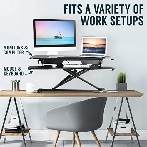 TechOrbits OF-S06-2 Desk Converter-37-inch Height Adjustable, MDF Wood, Sit-to-Stand Rise-X Pro Black, 37" TechOrbits