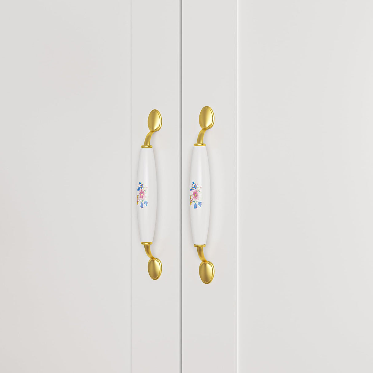 Homsee White Wardrobe Armoire Wooden Closet with 3 Doors, 5 Storage Compartments, 2 Hanging Rods & Decorative Handles for Bedroom Homsee