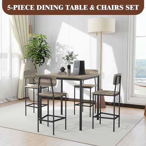 TJYGO Dining Table Set for 4, 5 Piece Kitchen Table with Chairs, Sturdy Industrial Space Saving Dinette Set for Pub, Family Dinners, Apartment, Gray TJYGO