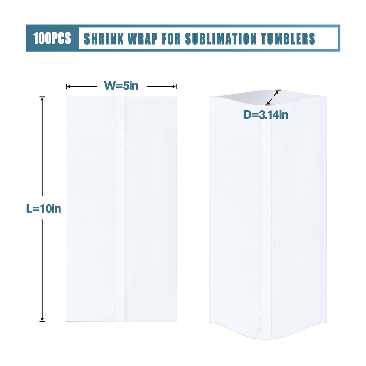MEBMIK 100pcs 5x10in Shrink Wrap For Sublimation Tumblers,Sublimation Shrink Wrap Sleeves,Heat Shrink Wrap,Tumbler Shrink Wrap Sublimation 20oz Skinny,Sublimation Sleeves For Tumblers,Sublimation Bags MEBMIK