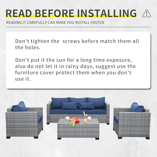 Lviden 4 Piece Wicker Patio Furniture Sets Outdoor Conversation Set PE Rattan Sectional Sofa Couch with Storage Table and Royal Blue Cushions Lviden