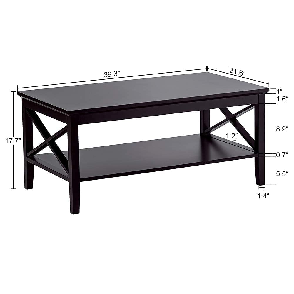 ChooChoo Oxford Coffee Table with Thicker Legs, Black Wood Coffee Table with Storage for Living Room ChooChoo