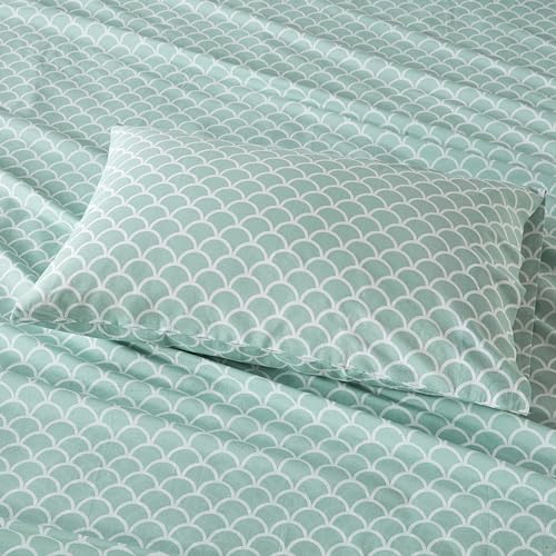 Comfort Spaces 100% Cotton Sheet Set Breathable, Lightweight, Soft with 12" Elastic Pocket Fits up to 14" Mattress, All Season Cozy Bedding, Matching Pillow Case, Twin Scales 3 Piece Comfort Spaces