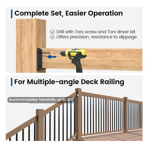 Muzata 20Pcs Deck Railing Brackets Connectors Rail Support Kit for 2x4(1.5"×3.5") Railing with 124pcs Screws Wooden Fence Handrail Wood Railing System Cable Railing Baluster Railing, WT11 Muzata