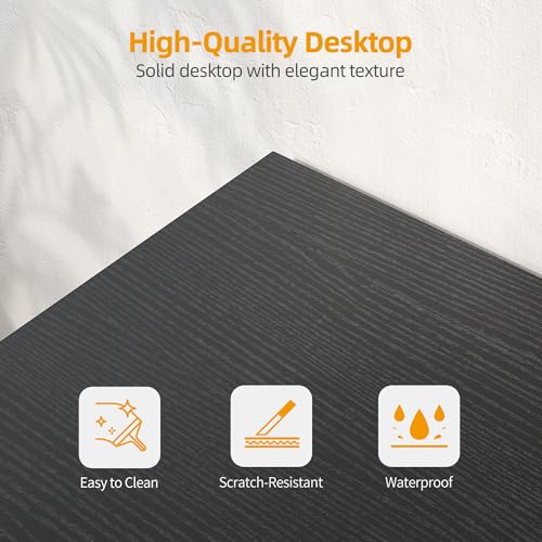 TIQLAB Small Computer Desk with Power Outlets, 40 Inch L Shaped Desk with Reversible Shelves, Gaming Desk Corner Desk Study Writing Table for Home Office Bedroom Living Room, Black TIQLAB