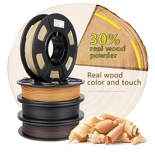 iSANMATE 3D Printer Filament Bundle, Pla Filament Wood Filament, White Pine Wood, Sandal Wood, Yellow pear Wood and Ebony Wood Filament 1.75mm, 250g X 4 Pack,(20% Wood Powder+80% PLA+) iSANMATE