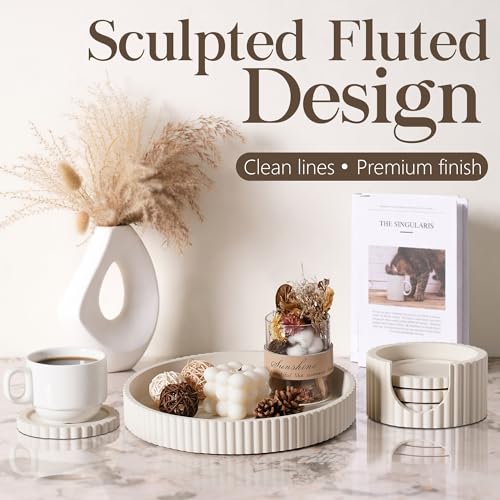 Decorative Coffee Table Ottoman Tray with Coasters | Modern Neutral Home Decor Accent | Console Table Decor | Kitchen Table Centrepiece | Luxury Apartment Decor | Decorative Centerpieces for Tables GA Collective