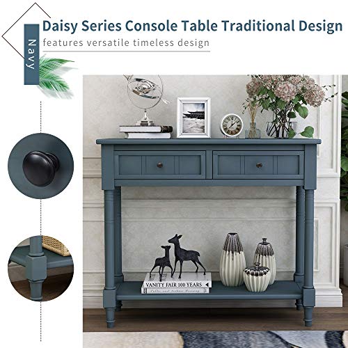 Harper & Bright Designs TREXM Daisy Series Console Table Traditional Design with Two Drawers and Bottom Shelf (Navy) Harper & Bright Designs